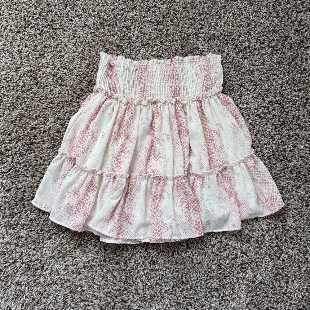 Altar'd State Pink and White Tiered Mini Skirt